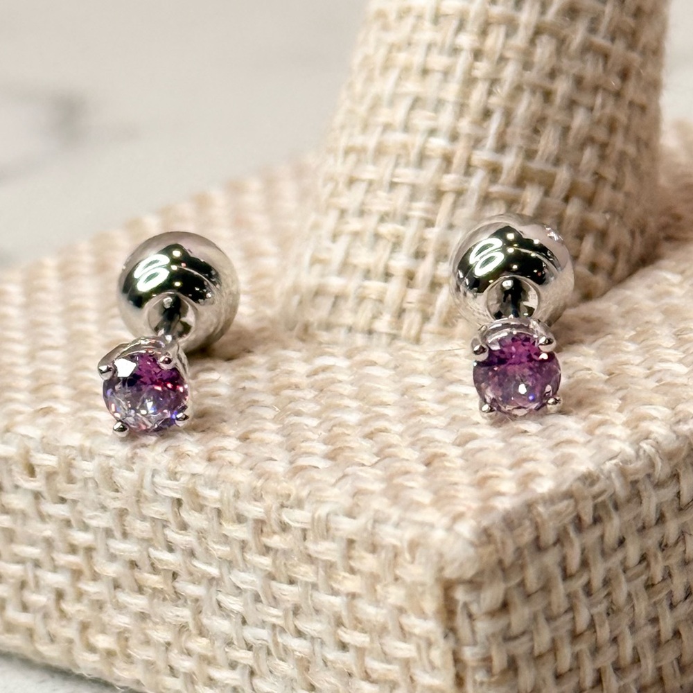 Swarovski Stilla Round Cut Purple Crystal Silver-Tone Stud Earrings